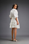 Load image into Gallery viewer, White Sleeve Blouse With A Textured Waistline And Tiered Skirt
