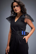 Load image into Gallery viewer, Jumpsuit with Tulle Shoulders and Neon Belt
