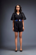 Load image into Gallery viewer, Playsuit with Voluminous Sleeves and Neon-Silver Belt
