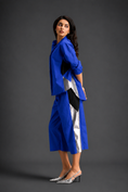 Load image into Gallery viewer, Relaxed Blue Co-ord With Loose-fit Dramatic-sleeve Shirt And Wide-leg Pants With Metallic Side Panels.
