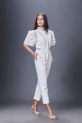 Load image into Gallery viewer, Side Cutout White Jumpsuit With Embroidered Sleeves
