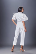 Load image into Gallery viewer, Side Cutout White Jumpsuit With Embroidered Sleeves
