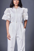 Load image into Gallery viewer, Side Cutout White Jumpsuit With Embroidered Sleeves
