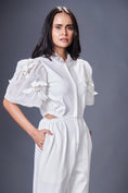 Load image into Gallery viewer, Side Cutout White Jumpsuit With Embroidered Sleeves
