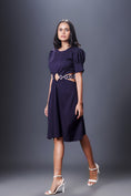 Load image into Gallery viewer, Solid Backless Dress With Puff Sleeves Comes With Belt
