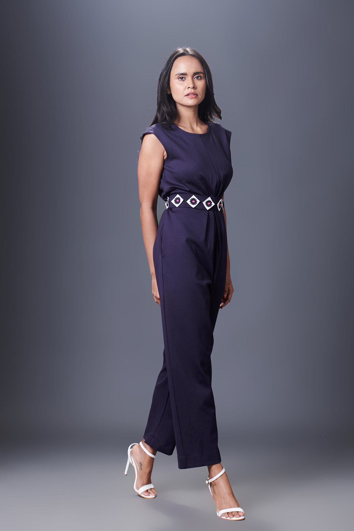 Cap Sleeves Full Length Jumpsuit Comes With Belt