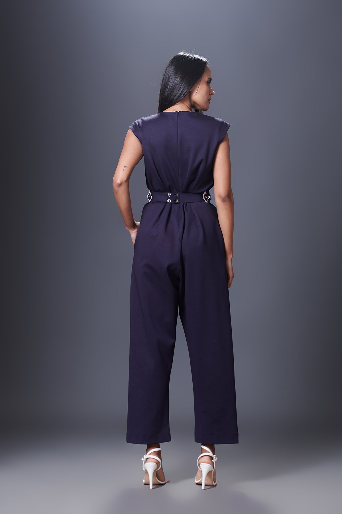 Cap Sleeves Full Length Jumpsuit Comes With Belt