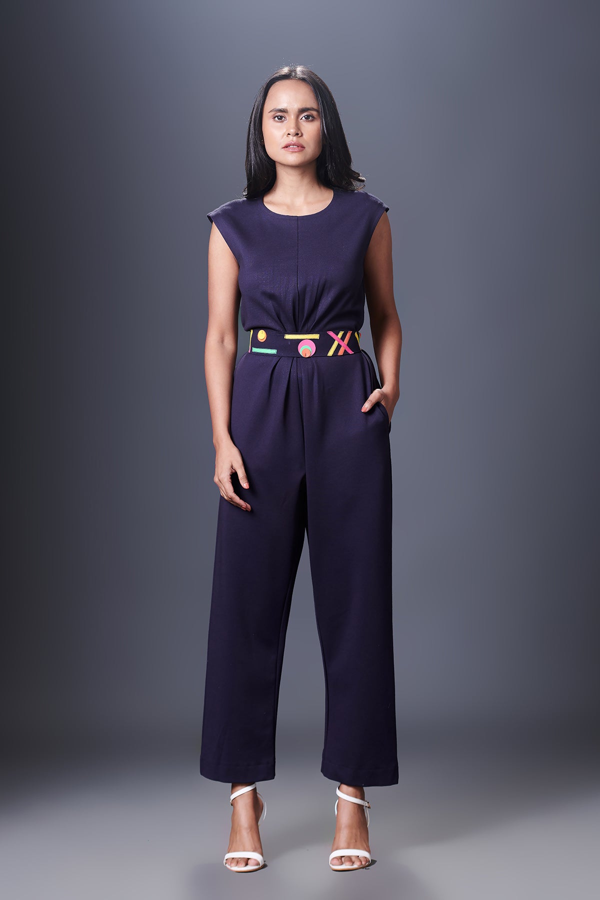 Cap Sleeves Full Length Jumpsuit Comes With Belt