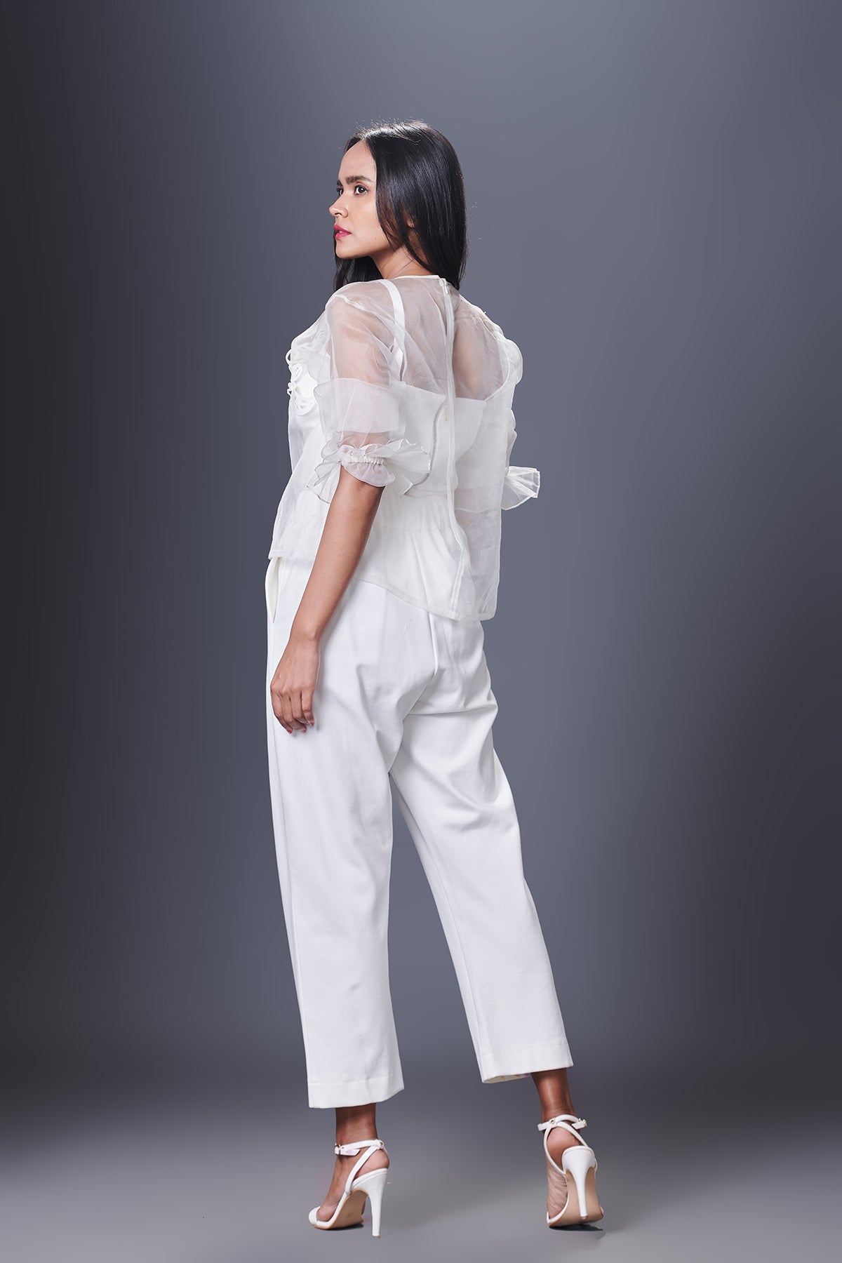 Organza Embroidered Top With Pants Set