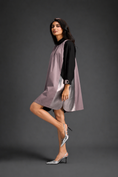 Load image into Gallery viewer, Colourblock Tunic Dress In Ash Pink And Black With Metallic Silver Side Panels
