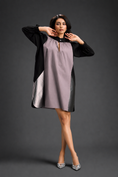 Load image into Gallery viewer, Colourblock Tunic Dress In Ash Pink And Black With Metallic Silver Side Panels
