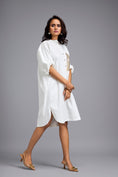 Load image into Gallery viewer, White Oversized Shirt Dress With Embellished Pocket

