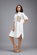 Load image into Gallery viewer, White Oversized Shirt Dress With Embellished Pocket

