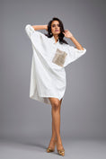 Load image into Gallery viewer, White Oversized Shirt Dress With Embellished Pocket
