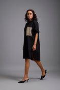 Load image into Gallery viewer, Oversized Shirt Dress with Ruched Sleeves & Embellished Pocket
