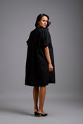 Load image into Gallery viewer, Oversized Shirt Dress with Ruched Sleeves & Embellished Pocket
