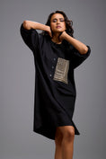 Load image into Gallery viewer, Oversized Shirt Dress with Ruched Sleeves & Embellished Pocket
