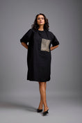 Load image into Gallery viewer, Oversized Shirt Dress with Ruched Sleeves & Embellished Pocket
