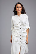 Load image into Gallery viewer, White Ruched Button-down Shirt Dress
