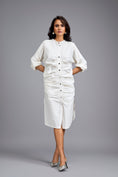 Load image into Gallery viewer, White Ruched Button-down Shirt Dress
