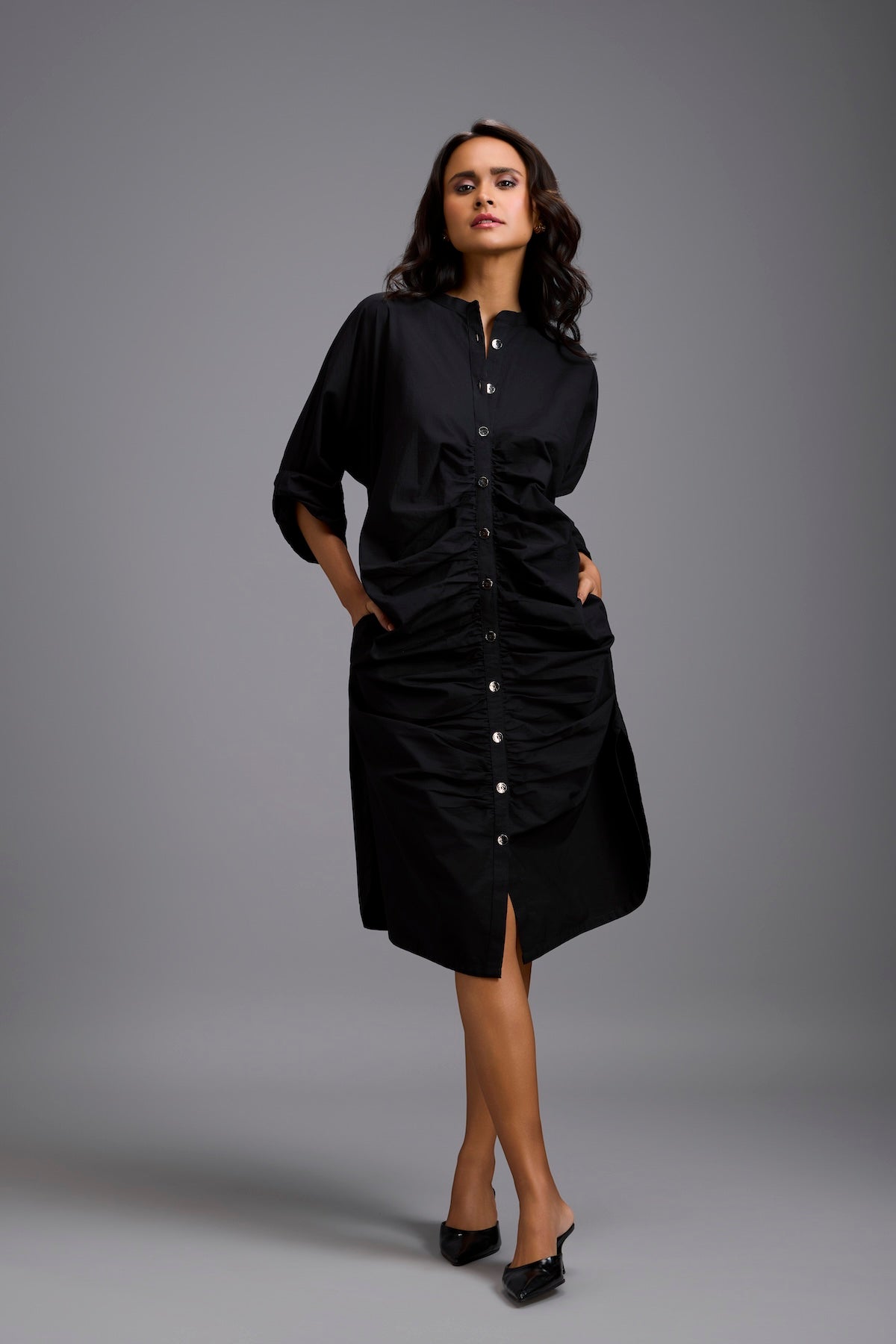 ruched button down dress Mariella Ruched Button Down Mini Dress Green