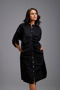 Load image into Gallery viewer, Ruched Button-Down Shirt Dress
