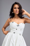 Load image into Gallery viewer, White Strapless Embellished Midi Dress
