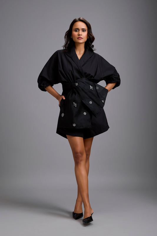 Playsuit with Crystal-Embellished Bow