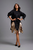 Load image into Gallery viewer, Black Mini Dress with Gold Ruffles
