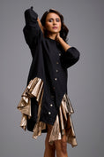 Load image into Gallery viewer, Black Mini Dress with Gold Ruffles
