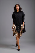 Load image into Gallery viewer, Black Mini Dress with Gold Ruffles
