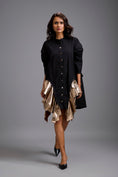 Load image into Gallery viewer, Black Mini Dress with Gold Ruffles
