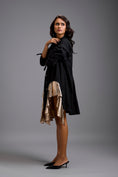 Load image into Gallery viewer, Black Mini Dress with Gold Ruffles
