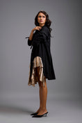Load image into Gallery viewer, Black Mini Dress with Gold Ruffles
