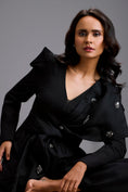Load image into Gallery viewer, Structured Wide-Leg Jumpsuit with Crystal Bow Detail
