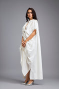 Load image into Gallery viewer, White Draped Kaftan Sleeve Dress With Gold Buttons
