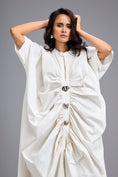 Load image into Gallery viewer, White Draped Kaftan Sleeve Dress With Gold Buttons
