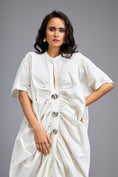 Load image into Gallery viewer, White Draped Kaftan Sleeve Dress With Gold Buttons
