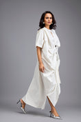 Load image into Gallery viewer, White Draped Kaftan Sleeve Dress With Gold Buttons

