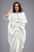 Load image into Gallery viewer, White Draped Kaftan Sleeve Dress With Gold Buttons
