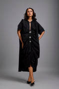 Load image into Gallery viewer, Draped Kaftan Dress with Golden Button Embellishments

