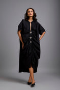 Load image into Gallery viewer, Draped Kaftan Dress with Golden Button Embellishments
