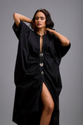 Load image into Gallery viewer, Draped Kaftan Dress with Golden Button Embellishments
