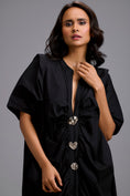 Load image into Gallery viewer, Draped Kaftan Dress with Golden Button Embellishments

