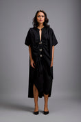 Load image into Gallery viewer, Draped Kaftan Dress with Golden Button Embellishments
