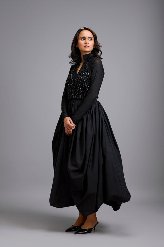 Beaded Sheer Bodice Dress