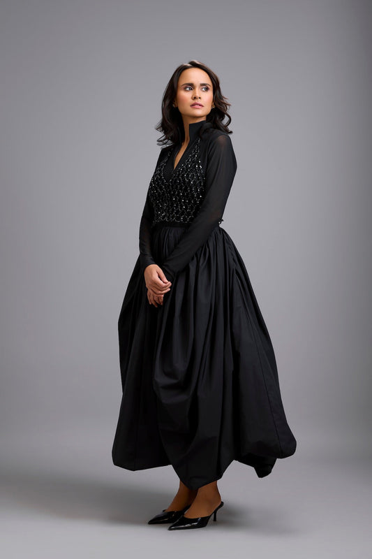 Beaded Sheer Bodice Dress