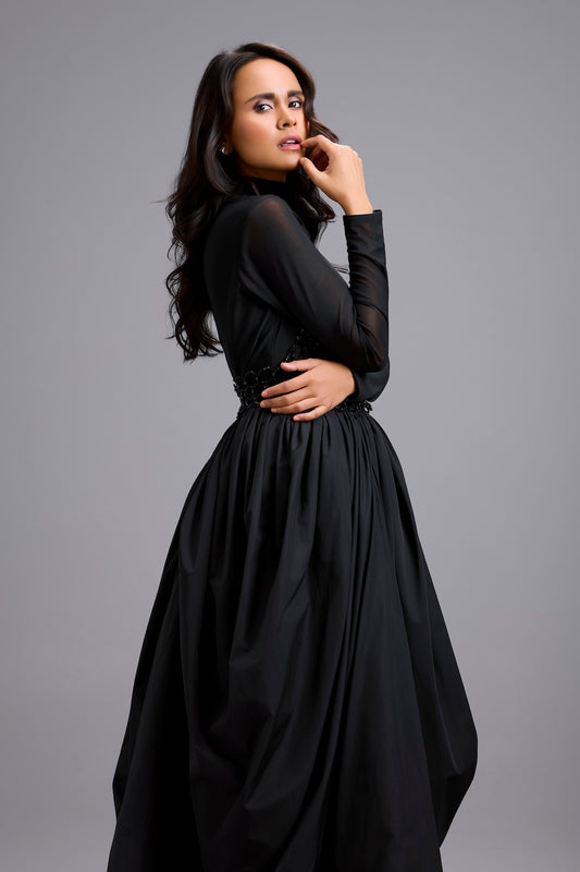 Beaded Sheer Bodice Dress