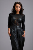 Load image into Gallery viewer, Sheer Bodysuit with Leather Bustier & Pants
