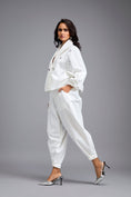 Load image into Gallery viewer, White Cropped Embellished Blazer With Drop Pants
